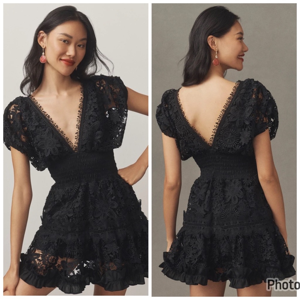 Waimari NWOT Morana Dress Mini‎ Black Lace Floral V Neck XS